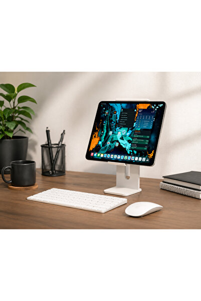 Veriqo3D Tablet Standı iPad Uyumlu Masaüstü Şarjlı Tablet Tutucu Organizer Beyaz