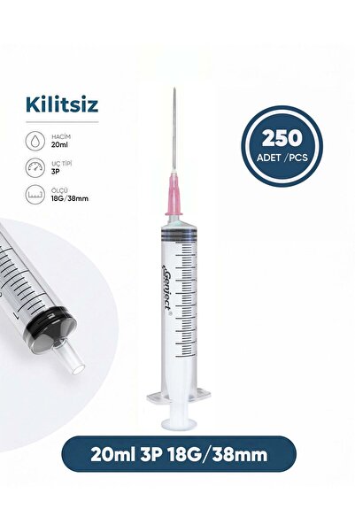 Genject 20 ml. , 3 Parçalı , 18G (1.27mm.), 38mm,Pembe İğneli Şırınga, Enjekt...