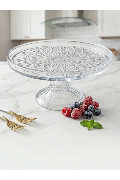 Mony moon Luxury Cake Stand Glass Cake Plate with Elevated Stand and Geometri...
