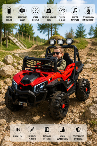 OEM Mașinuță Electrică Off-Road 12V pentru Copii, 4 Motoare, Telecomandă, MP3...