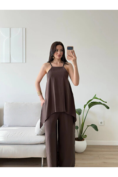 Zoom Butik ZR Premium Askılı Tulum - KAHVE