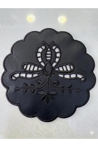 İNCİ ÇEYİZ 6 Pieces of Double-Sided Leather Hole-Embroidered Coffee Coasters ...