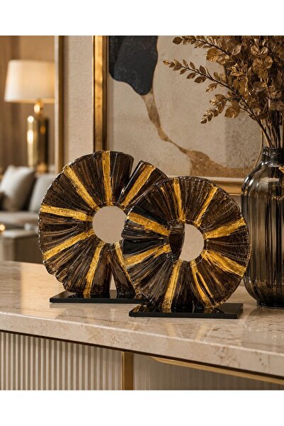 Home 2'i Gold Varaklı Cam Disk Dekoratif Obje Seti