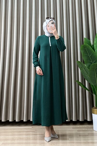 Generic Brand Zülal Dress Ayrobin Fabric Women's Emerald Collar with Stone De...
