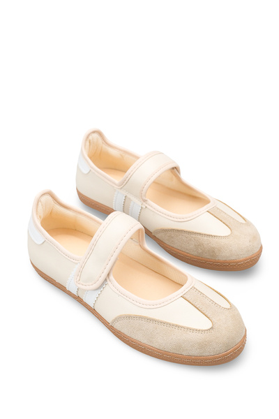 Bak Store Pantofi sport de damă bej, cu velcro, talpă plată, Mery Jane, retro