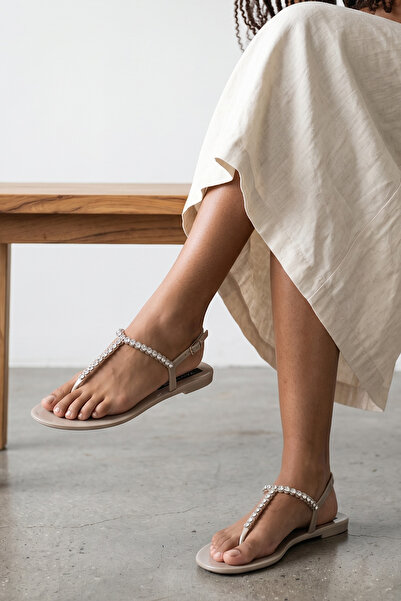 wolk shoes mia parmak arası taşlı kadın sandalet