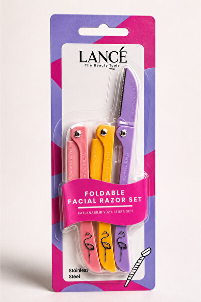 Lance LANCÉ Professional 3'lü Kaş Usturası Flamingo - Katlanabilir Facial Raz...