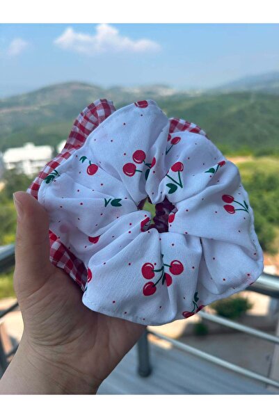 Sumicorn Design Rengarenk Pötikareli ve Kirazlı Kadın Bez Saç Lastik Toka Set...