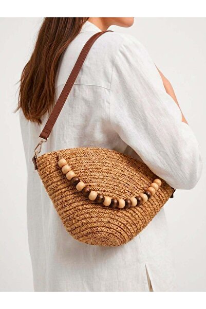 SHINELUC Boncuk Detaylı Hasır Clutch Kadın Yazlık Çanta
