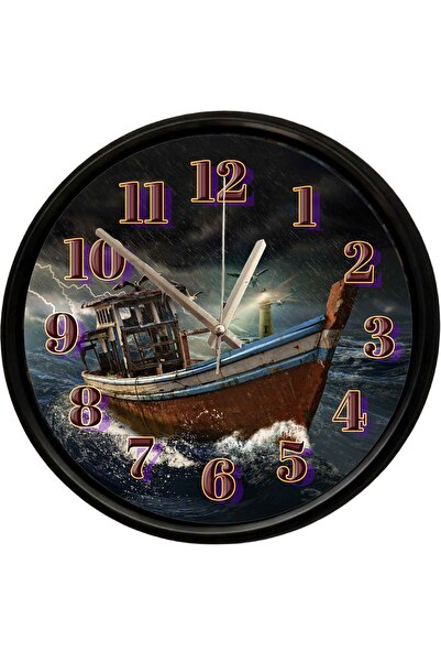 Caseras Stormy Sea and Fishing Boat Decorative Wall Clock 28 cm Silent Mechanism