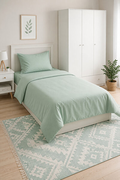 Seralay Home MİNT YEŞİLİ TEK KİŞİLİK LASTİKLİ ÇARŞAFLI NEVRESİM TAKIMI
