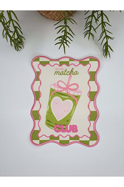 decofav Σλόγκαν "Matcha Club" και ροζ κορδέλα, ροζ κεντημένη χαρτοπετσέτα κοκ...