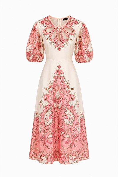 elif teke Laser Cut Collared Dress Pink
