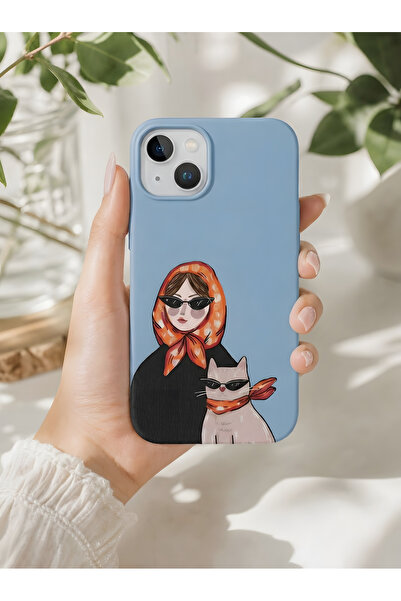 KILIFOLOG iPhone 13 Uyumlu Lansman Silikon Maskeli Kedi Kadın Temalı Darbe Em...
