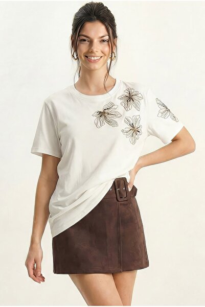 Hiccup Tricou cu guler rotund și broderie florală LUCCI