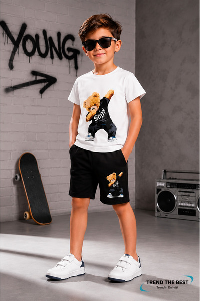 TREND THE BEST Trendin En İyisi Set de pantaloni scurți negri pentru băieți c...