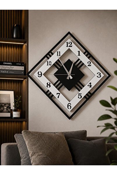 MORPELA Modern Siyah Beyaz Geometrik Duvar Saati 40 cm MDF Sessiz Akar Mekani...