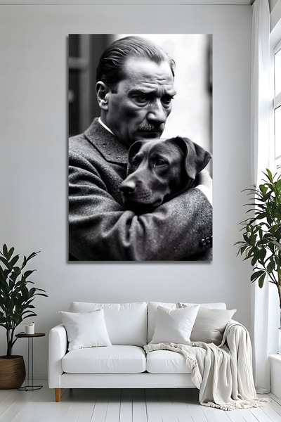 Parıltı Yayınları Modern Mustafa Kemal Atatürk ve Köpeği iyah Beyaz Lüks Ofis...