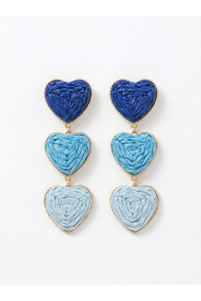 GenelTedarik Wicker Jute Thread Embroidered Heart Earrings |   Does Not Darken |   Women's Earrings with Gift Box
