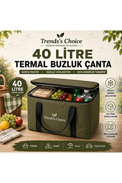 trends's choice 40 Litre Termal Buzluk Çanta Katlanabilir Piknik Kamp Plaj ve...