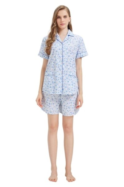 Global Set Pijama Dama Clasică Global, 100% Bumbac, Mânecă scurtă, Pantaloni ...