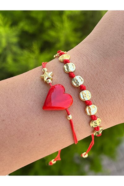 Twinssis Accessories Adjustable Gold Crushed Flake Macrame Red String Lucky B...