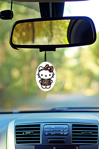 ESLEM 2 Adet Hello Kitty Dikiz Ayna Süsü Leopar Desenli Oval Tasarım Araba İç...