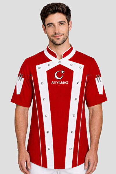 Üniformanya Ime Mesečeva Zvezda Poklon Crveno Bela Kratki Rukav Kuharska Jakn...
