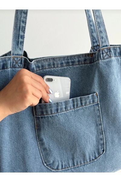 PASSTELL Women's Large Size Denim Jeans Beach and Shoulder Bag with Front Pocket Detail