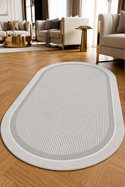 Chilai Home Toa Grey Oval Makinede Yıkanabilir Kaymaz Taban Leke Tutmaz Dijit...