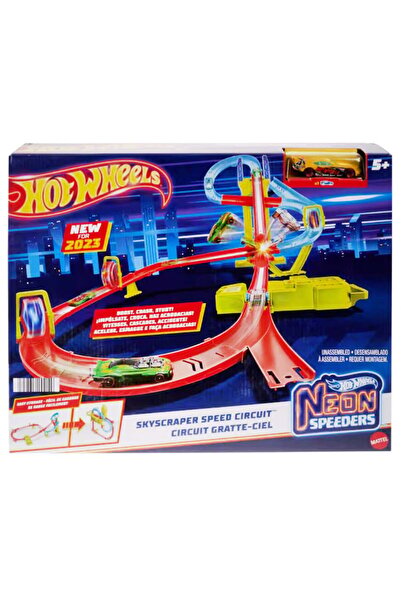 HOT WHEELS Set de joaca circuit cu masina, Hot Wheels, Neon Speeders, Skyscra...