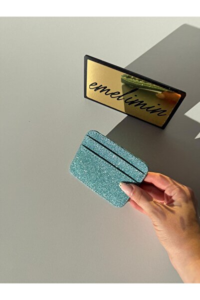 emelimin Women's Blue Glittery Shiny Leather Card Holder Wallet