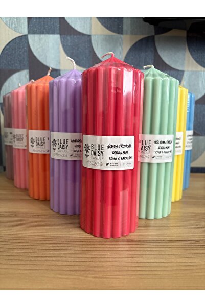 BlueDaisyCandle Geometrik KIRMIZI GUAVA kokulu 1 ADET mum , SİLİNDİR SÜTUNLU MUM , KOKULU MUM, DEKORATİF mum
