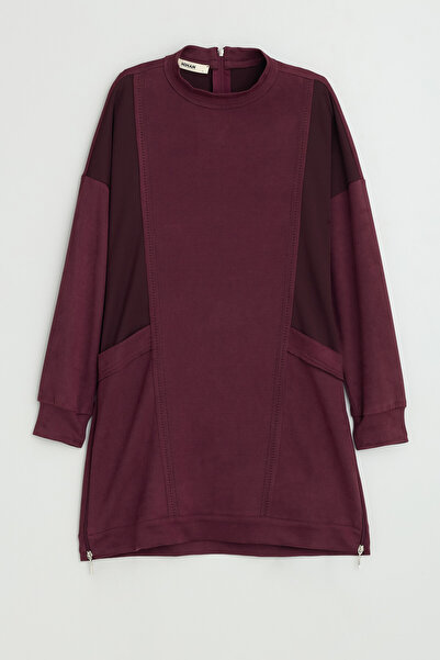 Nihan Cupra Suede Tunic with Metal Accessories - Burgundy
