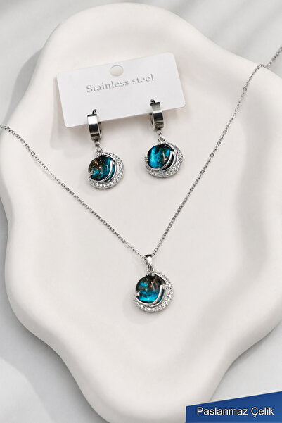 TREND COLLECTİON Women's Stainless Steel Silver Chain Sky Pendant Necklace an...