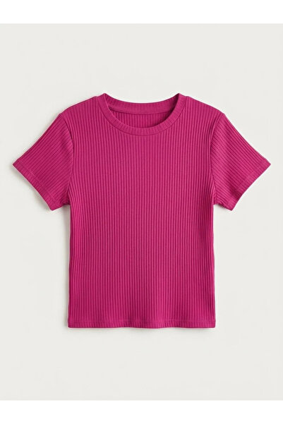 kidstalya Girl's Short Sleeve Ribbed Bodysuit - Fuchsia Pink (1-5 Years)
