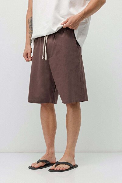 VAMOSCLO Basic Oversize Keten Şort Kahve