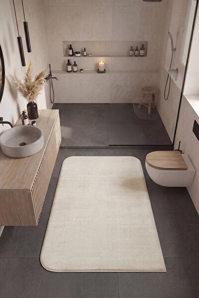 Cool Halı Puffy Taş Rengi Banyo Halısı Kalın Yumuşak Tüylü Peluş Şekilli Lüks...