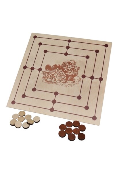 LimArt Joc de societate Mill sau Nine Men's Morris din lemn 24x24 cm, Joc de ...