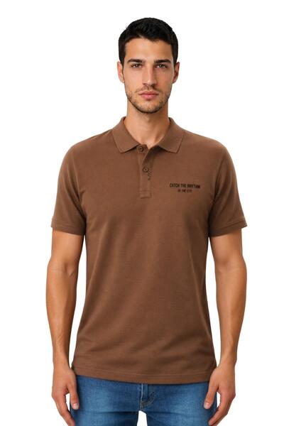 Arma Ar-Ma Men's Polo Collar T-Shirt with Text Print, Knitted Fabric, Regular...