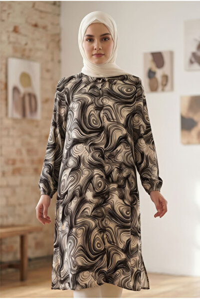 tuvadi Women's Black Marbling Patterned Viscose Tunic Shirt - Hijab Mother's ...