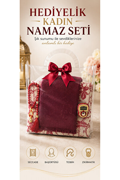 koku bahçesi Hediyelik Kadın Namaz Seti Seccade Tesbih Zikirmatik Başörtüsü Ç...