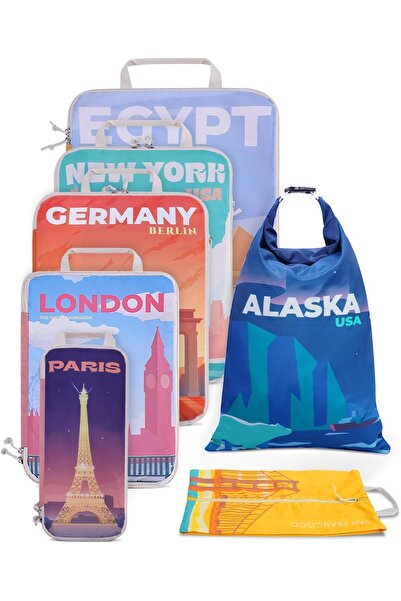 OEM Set organizatoare de călătorie pentru avion, compresive, 7 piese, colorate
