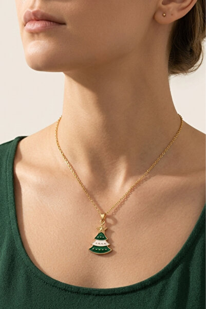 U&Gi Moda Gold Color Women's Necklace with Green Pine Tree Figure |   Stylish...