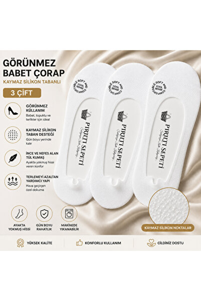 pırıltı sepeti Women's White Invisible Ballerina Socks Non-Slip Silicone Sole...