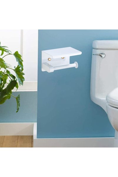 OEM Suport adeziv pentru hârtie igienică cu raft, din oțel, elegant, alb