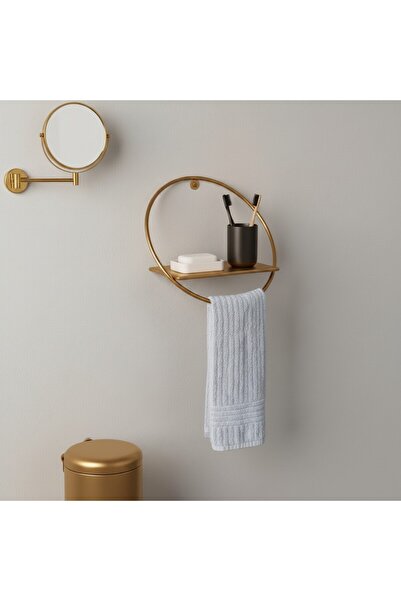 GO DEKOR GOLD Yuvarlak Mutfa&Banyo Modern Metal Havlu askılı Duvar Rafı 30-25x17
