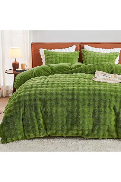OEM Lenjerie de iarnă din pluș moale, verde, set 135x200 cm, cu pernă 80x80 cm