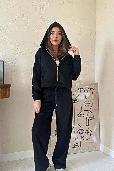 Generic Brand Women's Hooded Zippered Thin Velvet Tracksuit Set