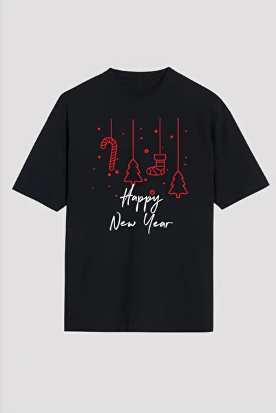 JANES Πρωτοχρονιάτικο μπλουζάκι με στάμπα Happy New Year, κοντομάνικο, oversi...